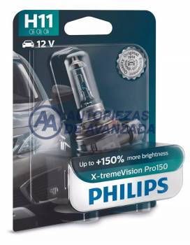 LAMPARA HALOGENA PHILIPS XTREMEVISION PRO H11 12362 XVP 12V 55W PGJ19-2 - XTREMEVISION PRO +150 LUZ (BLISTER UNIDAD) --- OEM 551928
