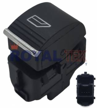 TECLA ALZACRISTALES ROYALTEK FORD FOCUS / FIESTA / KUGA 2013 -- 4 TERMINALES / SIMPLE - RETROILUMINACION COLOR AZUL --- OEM F1ET14529AA