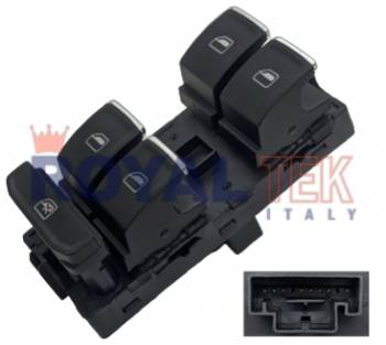 TECLA ALZACRISTALES ROYALTEK VOLKSWAGEN GOLF 2013/2017 / TIGUAN / PASSAT 2015-2019 / TAOS -- 8 PINES / BASTIDOR COMPLETO - RETROILUMINACION COLOR NARANJA --- OEM 5GG959857A 5G0959857A 5G0959857D 5G0959857F 5G0959857B