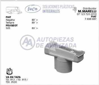 ROTOR DISTRIBUIDOR TECA FIAT REGATTA TEMPRA PEUGEOT 505 - DISTRIBUIDORES MAGNETI MARELLI 071237202010 FIAT 7698987 - USA TAPA TD913 TD915 TDI3530